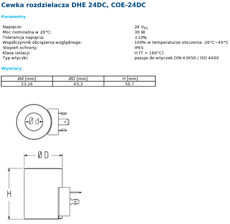 Przykładowy opis cewki w sklepie Hektos