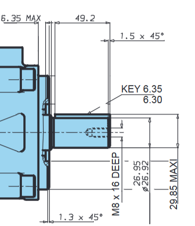 Wymiary wału X do T6CCZ
