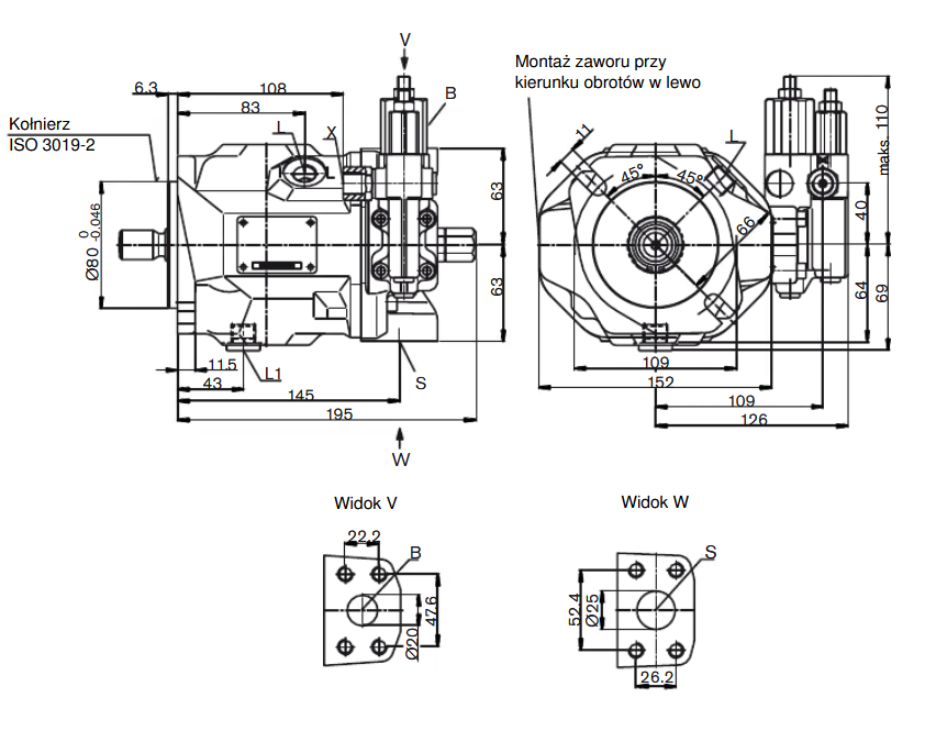 Wymiary pompy A10VSO18 DFR1