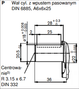 Wymiar wału P w pompie A10VSO18