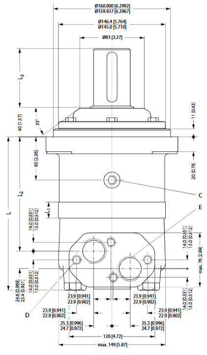 Wymiary silnika OMV315