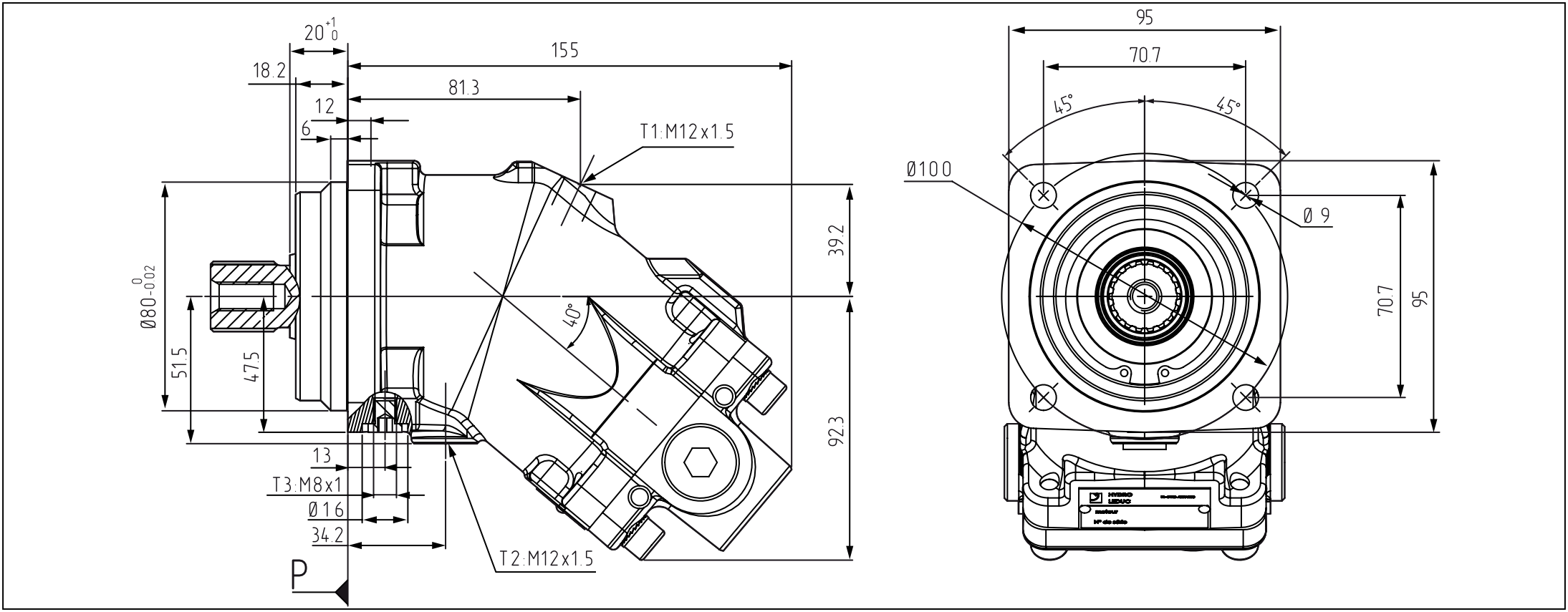 Wymiary silnika M12 marki Hydro Leduc