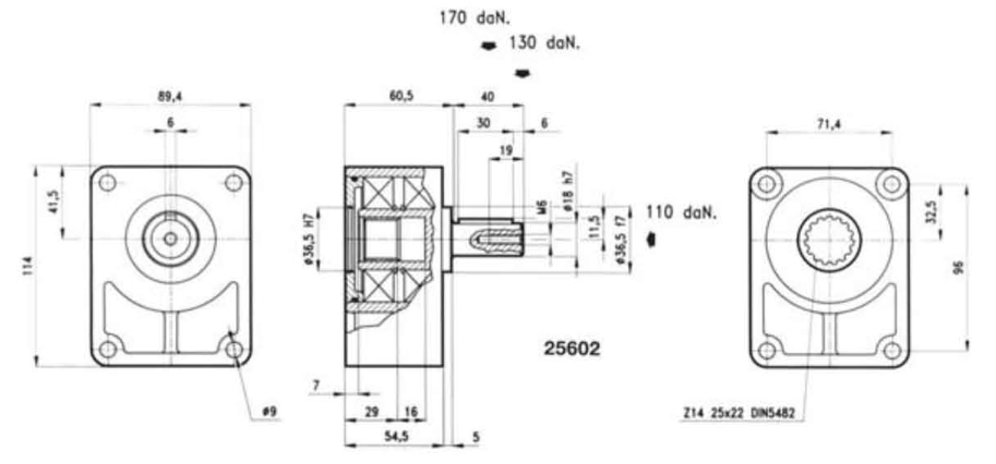 Rysunek z wymiarami podpory 25603