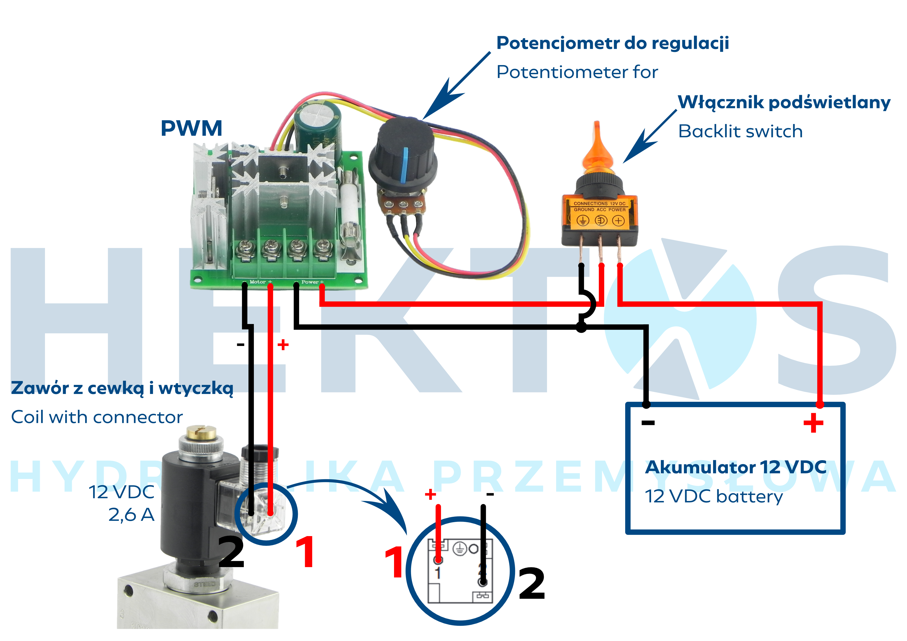 Instrukcja podłączenia PWM, włącznika i cewki proporcjonalnej (12 VDC)