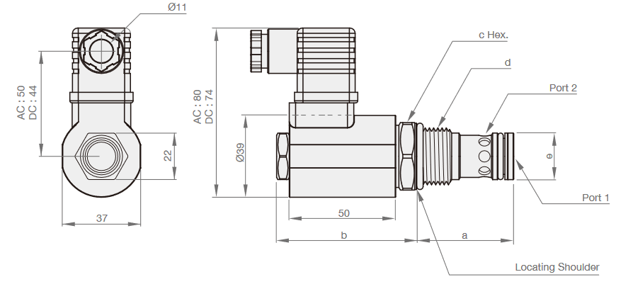 Wymiary zaworu HS-2J-16-D2