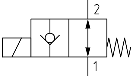 Schemat zaworu nabojowego jednostronnie szczelnego, normalnie otwartego